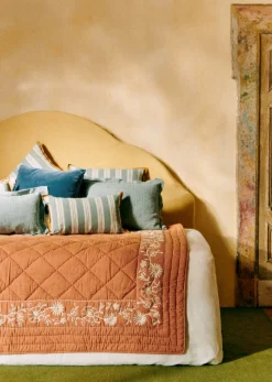 Online Sezane Bestickte Steppdecke Terrakotta - Ecrufarbene Blumenstickereien
