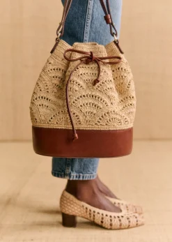 Outlet Sezane Bucket Bag Alma Raphia naturfarben