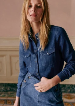 Sezane Hemd Alba Blau Denim