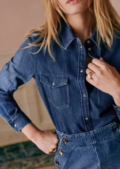Sezane Hemd Alba Blau Denim