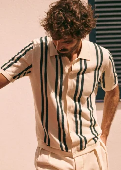 Sale Sezane Hemd Braden Ecru Streifen Grün