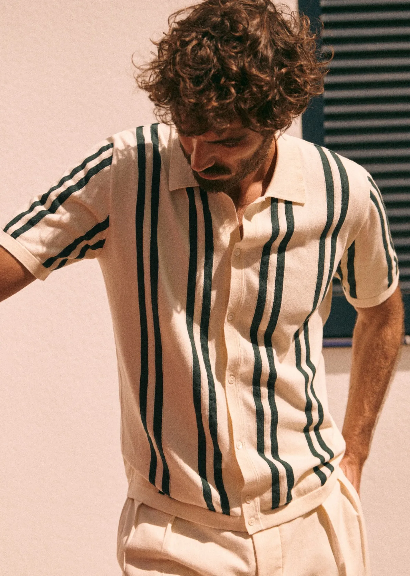 Sale Sezane Hemd Braden Ecru Streifen Grün