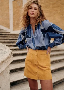 Sezane Hemd Lealys Patchwork Blau
