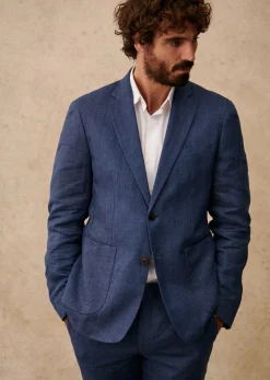 Hot Sezane Jacke Kale Fischgrätmuster Blau