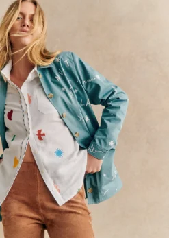 Discount Sezane Jacke Will - Sézane X Pangea Stickerei Freie vögel Blau