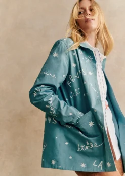 Discount Sezane Jacke Will - Sézane X Pangea Stickerei Freie vögel Blau