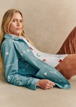 Discount Sezane Jacke Will - Sézane X Pangea Stickerei Freie vögel Blau