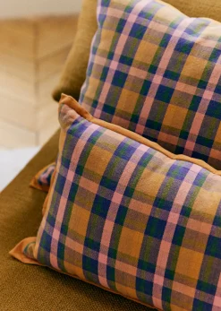 Hot Sezane Kissen Gewebte Madras - Großes Modell Rosa und Ocker