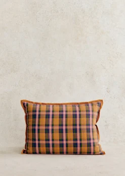 Hot Sezane Kissen Gewebte Madras -  Großes Modell Rosa und Ocker