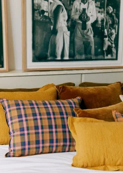 Hot Sezane Kissen Gewebte Madras -  Großes Modell Rosa und Ocker