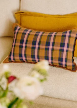 New Sezane Kissen Gewebte Madras -  Kleines Modell Rosa und Ocker