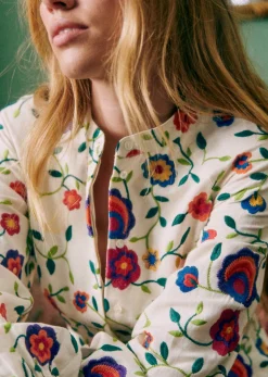 Best Sezane Kleid Alizia - Rosa Schöpfung Mehrfarbige Blumenstickerei
