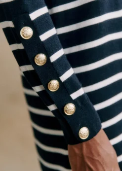 Sale Sezane Kleid Paola Marineblau/Ecru