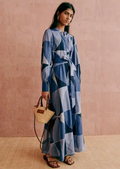 Best Sezane Kleid Selma Patchwork Blau