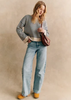 Online Sezane Pullover Daisy Naturfarben/Marineblau