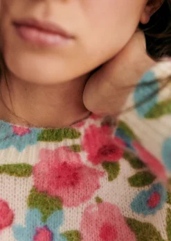Sale Sezane Pullover Janelia Blumen Rosa/Türkis