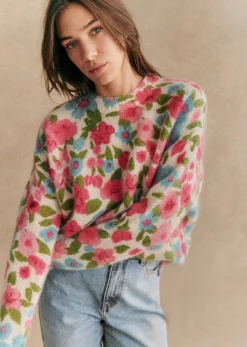 Sale Sezane Pullover Janelia Blumen Rosa/Türkis