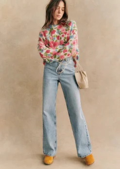 Sale Sezane Pullover Janelia Blumen Rosa/Türkis