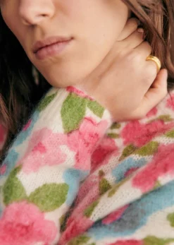 Sale Sezane Pullover Janelia Blumen Rosa/Türkis