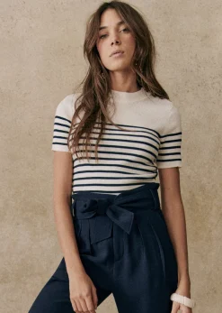Hot Sezane Pullover Mona Ecru/Marineblau