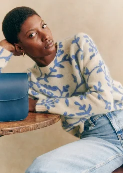 Online Sezane Pullover Pelagie Ecru Blumen Blau