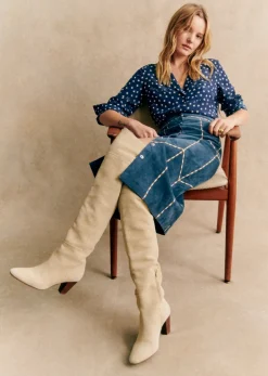 Clearance Sezane Rock Alexane - Sézane X Pangea Stickerei ecru camel Hintergrund blau