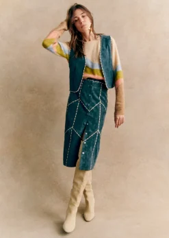 Clearance Sezane Rock Alexane - Sézane X Pangea Stickerei ecru camel Hintergrund blau
