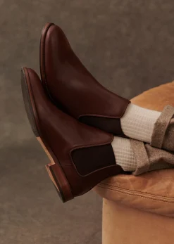 Sale Sezane Stiefeletten Chelsea Woody Leder Tradition Camel