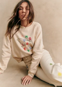 Hot Sezane Sweatshirt Amour Libre Oiseau - Sézane X Pangea Cremeweiß/Mehrfarbig