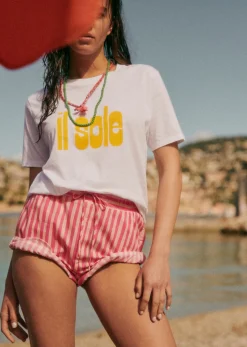Clearance Sezane T-Shirt Il Sole Weiß/Gelb