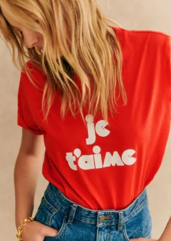 New Sezane T-Shirt Je T'aime - Rosa Schöpfung Rot/Ecru