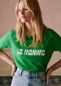Sale Sezane T-Shirt La Mamma Grün / Ecru
