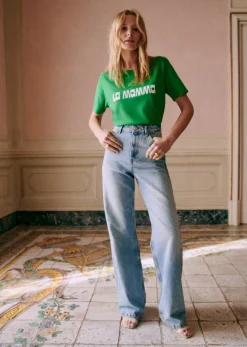 Sale Sezane T-Shirt La Mamma Grün / Ecru