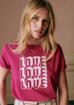 Online Sezane T-Shirt Love Love Love Bordeaux/Ecru