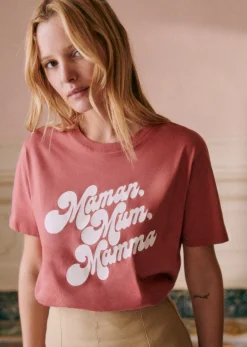 Sale Sezane T-Shirt Maman Mum Mamma Rosenholz/Ecru