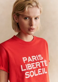 Sale Sezane T-Shirt Paris Liberté Soleil Rot/Ecru